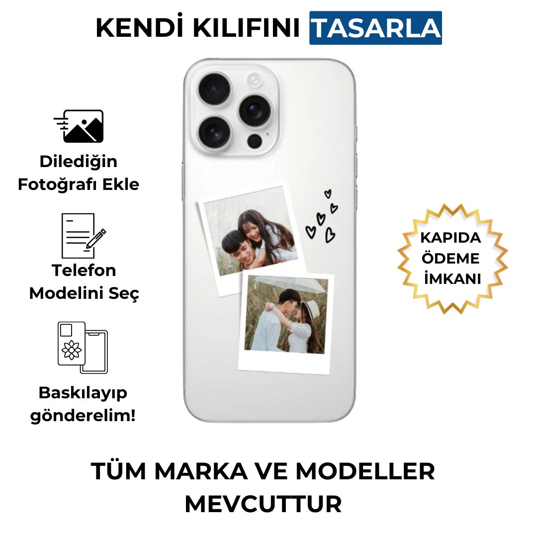 çift fotoğraflı çerçeveli kişiye özel sevgili telefon kılıfı