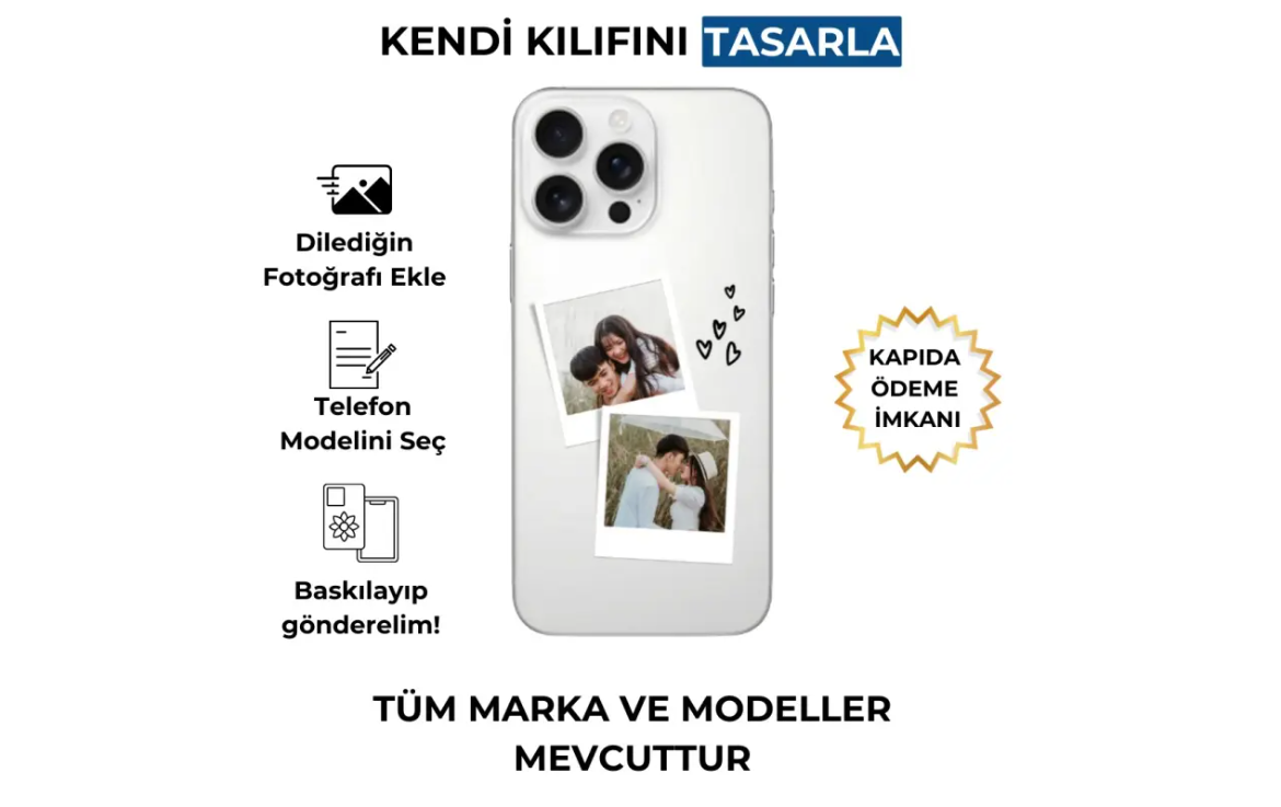 Kişiye Özel Çerçeveli Çift Fotoğraflı Telefon Kılıfı | Sevgiliye Hediye