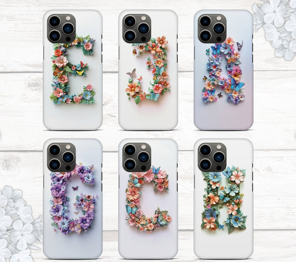 Çiçek desenli harf baskılı iPhone telefon kılıfları, kişiye özel kapak tasarımları