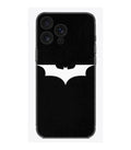 Siyah arka planlı, beyaz yarasa logolu iPhone telefon kılıfı