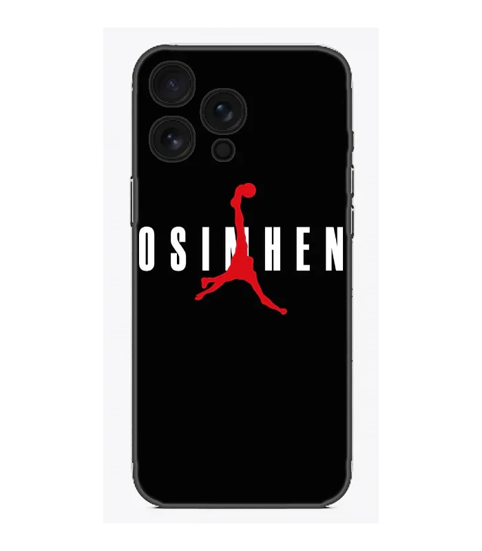 Siyah üzerinde kırmızı figürlü, Osimhen yazılı iPhone telefon kılıfı