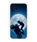 Motosikletli adam silüeti ve dolunay desenli telefon kılıfı