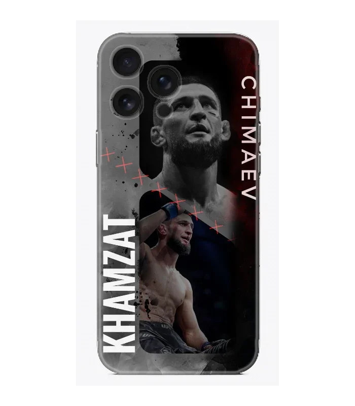 Khamzat Chimaev tasarımlı şeffaf, dayanıklı iPhone telefon kılıfı, dövüşçü baskılı