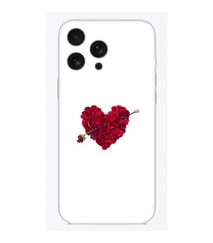 Beyaz zeminli, kırmızı çiçekli kalp desenli telefon kılıfı, şık tasarım
