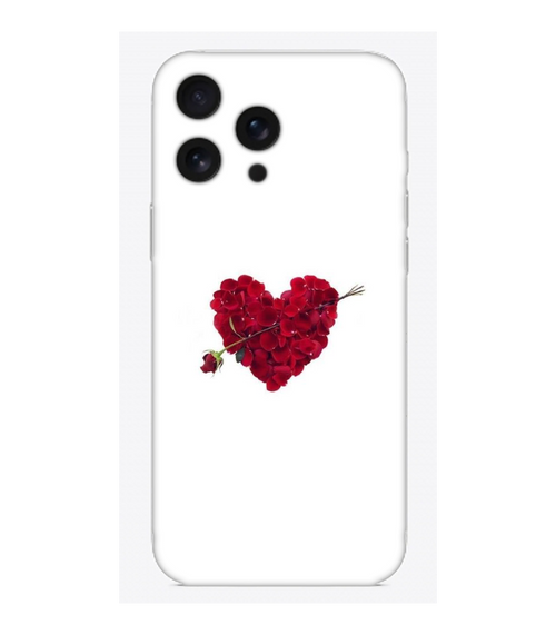 Gül Desenli Kalp Beyaz Telefon Kılıfı