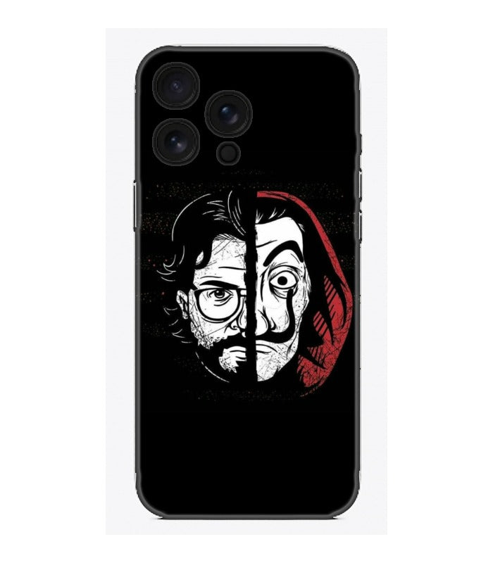 Siyah zeminli, çizim yüz desenli, şık iPhone telefon kılıfı