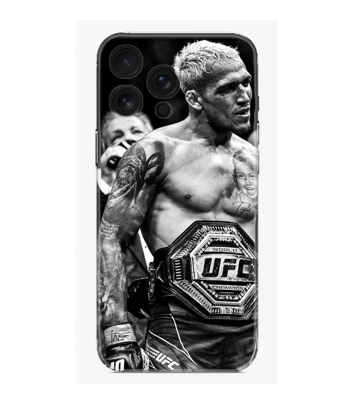 UFC kemeriyle dövüşçü tasarımlı siyah beyaz iPhone telefon kılıfı