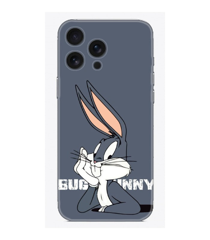 Bugs Bunny desenli, koyu gri arka planlı telefon kılıfı, şık ve kişiye özel tasarım.