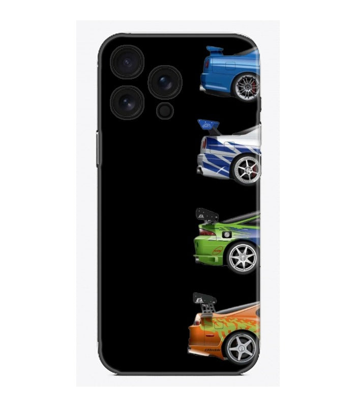 Siyah arka planlı, spor araba desenli iPhone telefon kılıfı