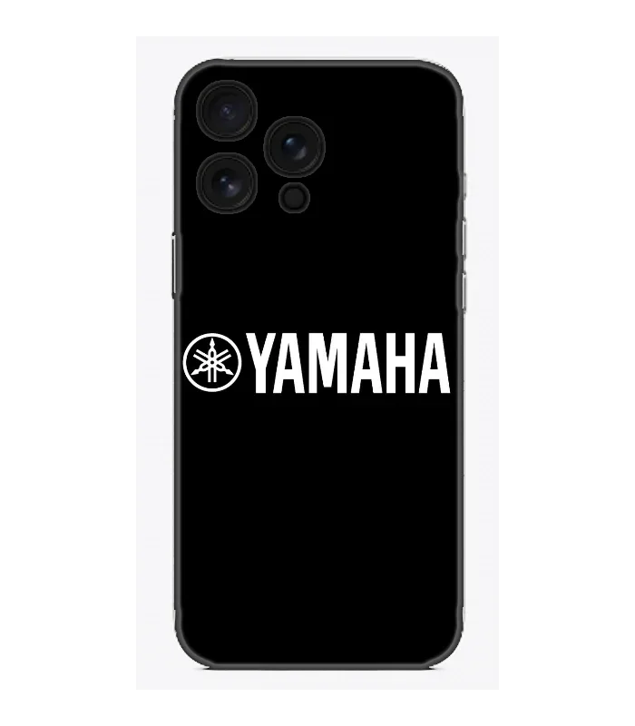 Siyah, üzeri YAMAHA logolu, kamera çıkıntılı telefon kılıfı