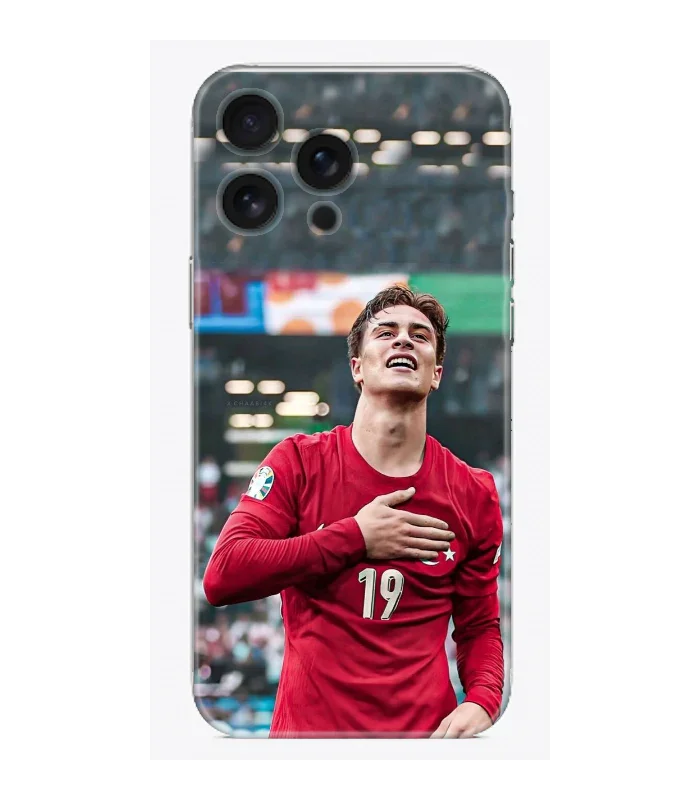 Türk milli futbolcu baskılı, kırmızı formalı şeffaf telefon kılıfı