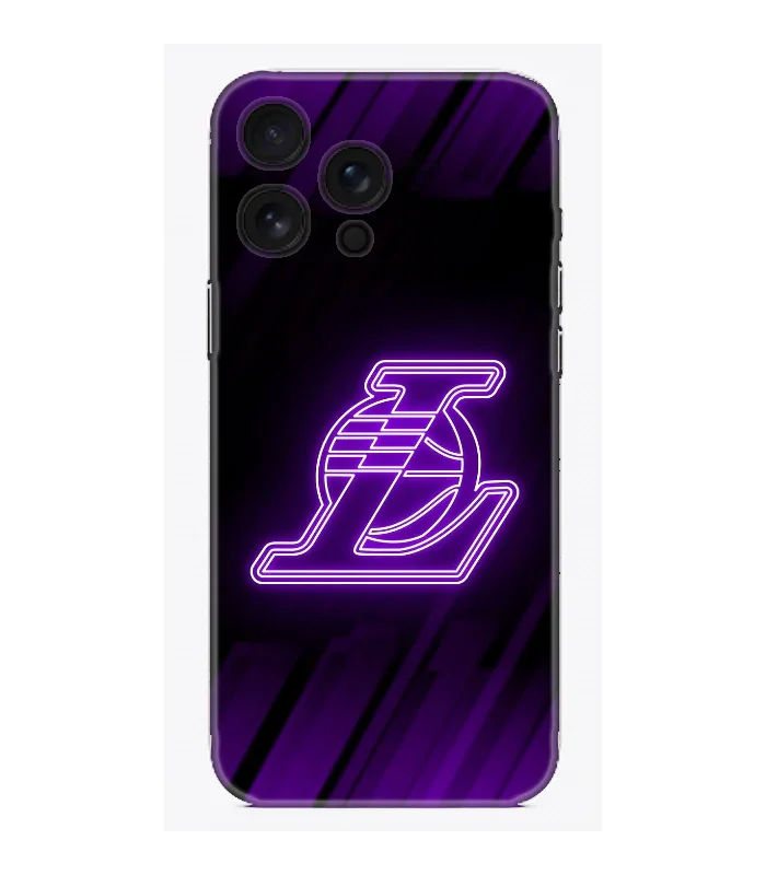 Mor siyah zeminli, neon basketbol temalı desenli iPhone telefon kılıfı