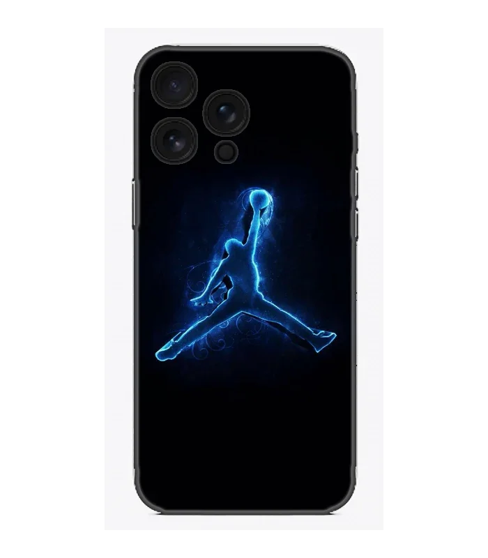 Parlayan mavi basketbolcu figürlü siyah iPhone telefon kılıfı