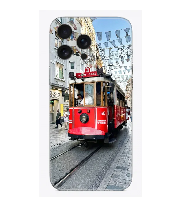 İstanbul nostaljik tramvay desenli telefon kılıfı, şehir temalı ve şık tasarım