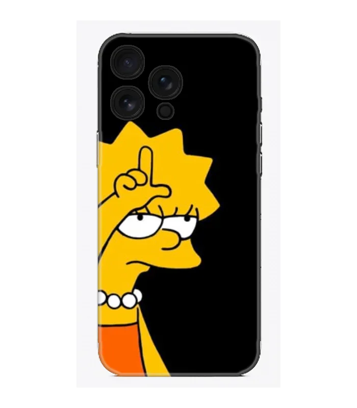 Siyah zeminli, sarı çizgi film karakteri baskılı, esprili tasarımlı telefon kılıfı