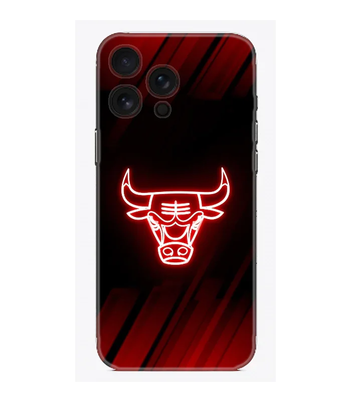 Kırmızı siyah boğa desenli iPhone telefon kılıfı, neon çizimli şık tasarım