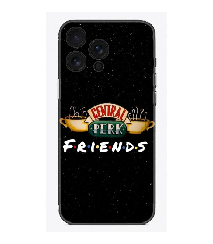 Central Perk Friends baskılı siyah telefon kılıfı, iPhone uyumlu, şık ve dayanıklı tasarım