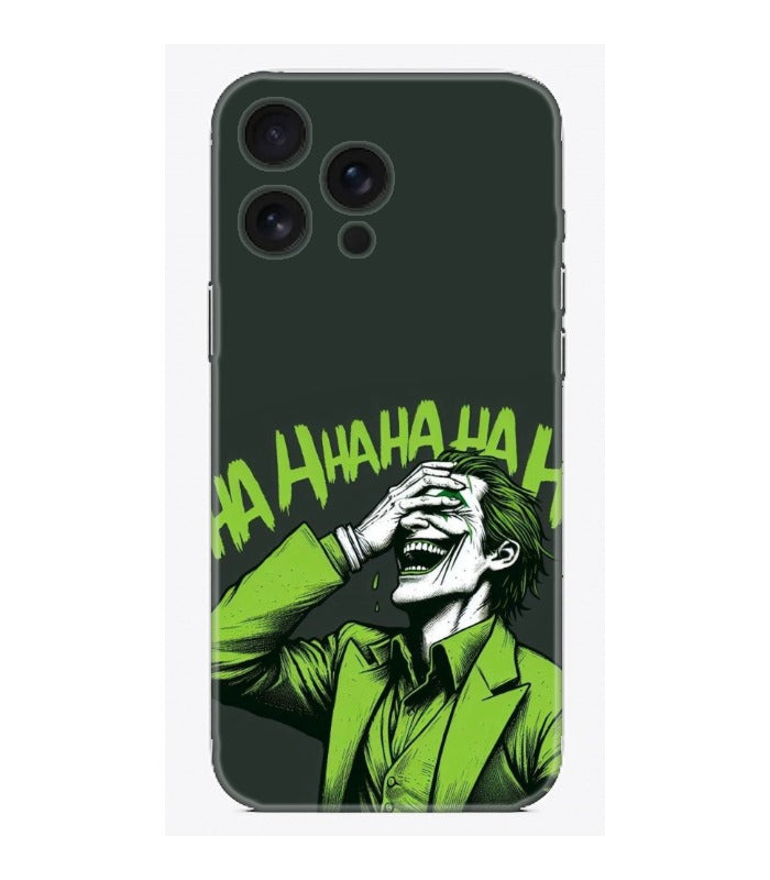 Koyu yeşil, çizgi karakterli esprili telefon kılıfı, kahkaha temalı tasarım.