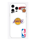Beyaz arka kapaklı, Lakers ve NBA logolu, basketbol temalı iPhone telefon kılıfı