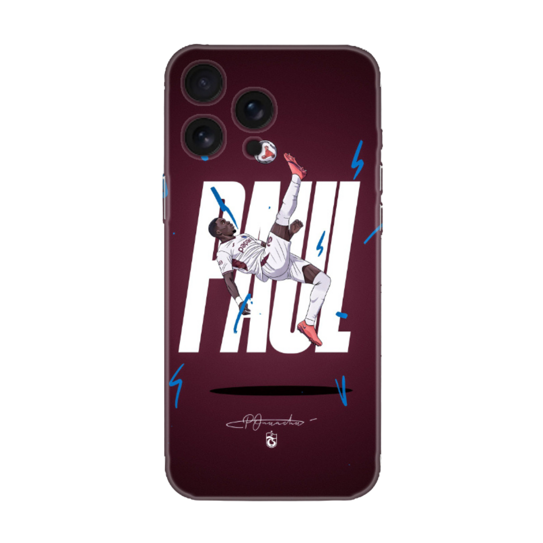 Paul Onuachu rövaşata figürlü, imzalı ve bordo zeminli darbe emici Trabzonspor telefon kılıfı