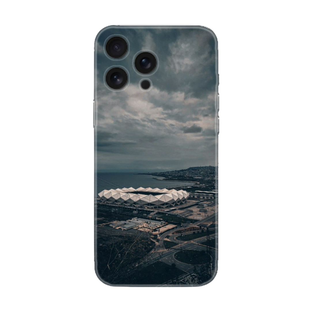 Trabzonspor Papara Park stadyumu manzaralı, deniz kenarı temalı darbe emici silikon telefon kılıfı